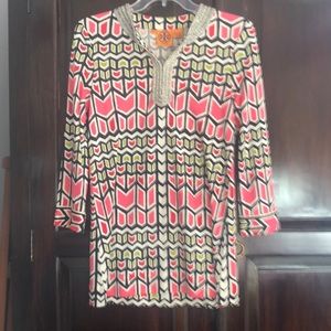 Tory Burch Silk Tunic with Beaded Trim Size Small